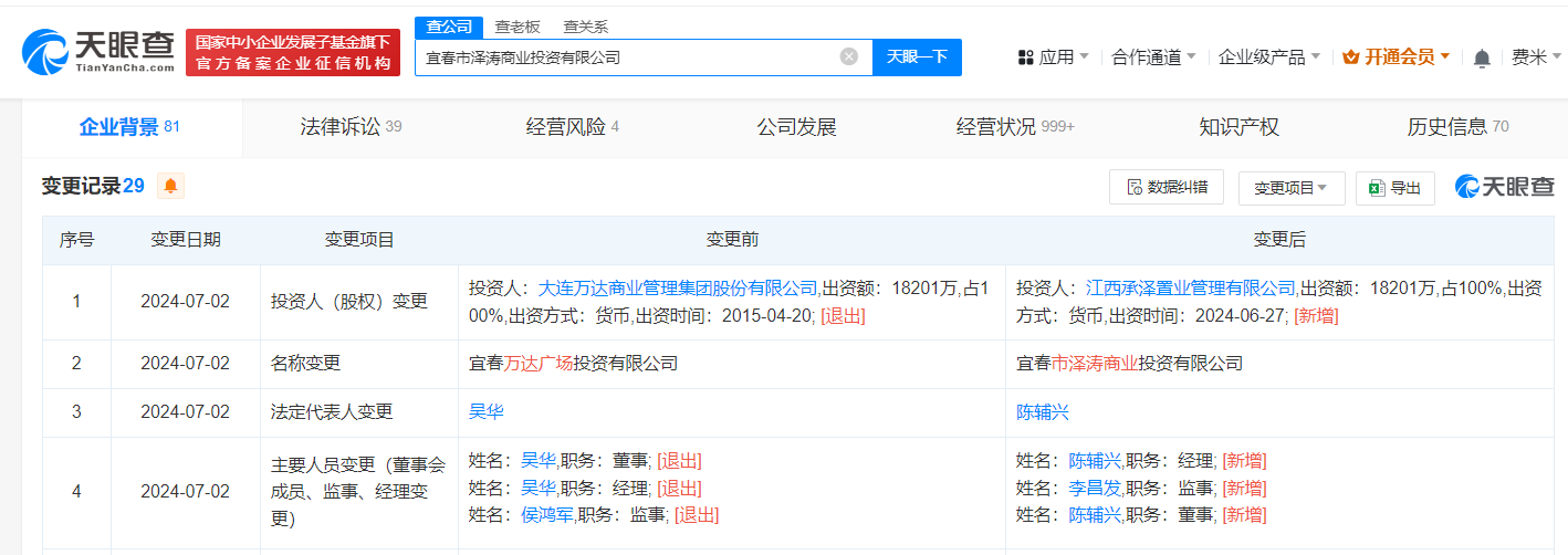 萬達(dá)轉(zhuǎn)讓宜春萬達(dá)廣場(chǎng)投資公司
